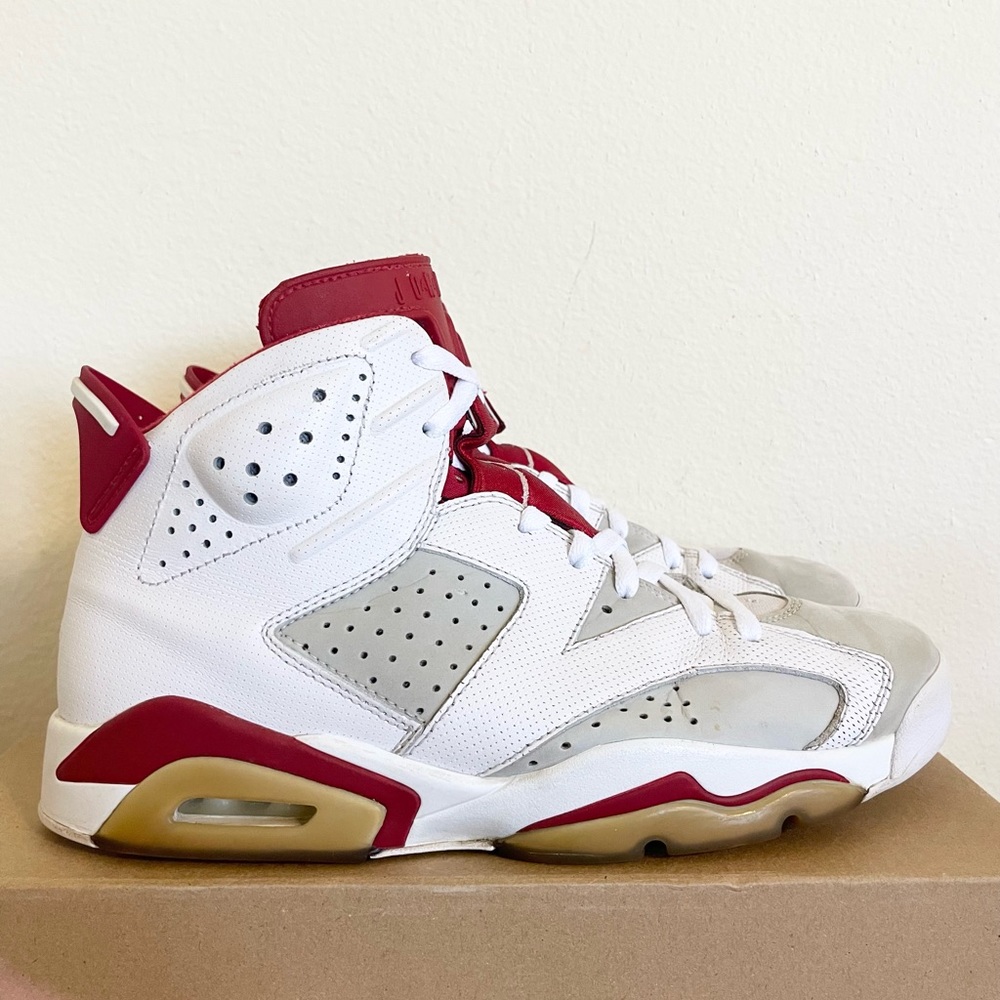 Jordan Retro Sneakers in White, Red, Grey, and Gum